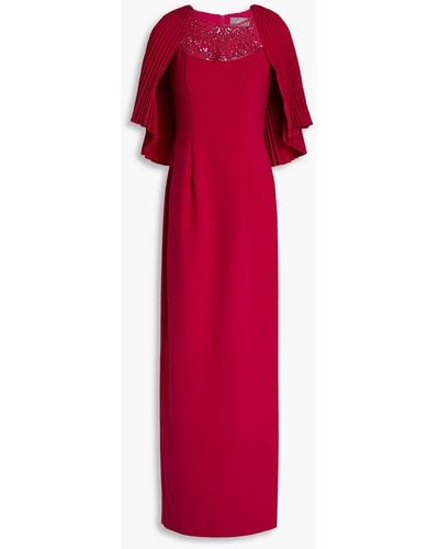 THEIA Cape-effect Embellished Crepe Gown - Red
