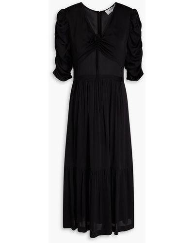 Ba&sh Ruched Crepon Midi Dress - Black