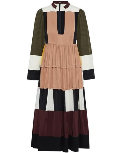 Valentino Garavani Color-block plissé silk crepe de chine midi dress - Mehrfarbig