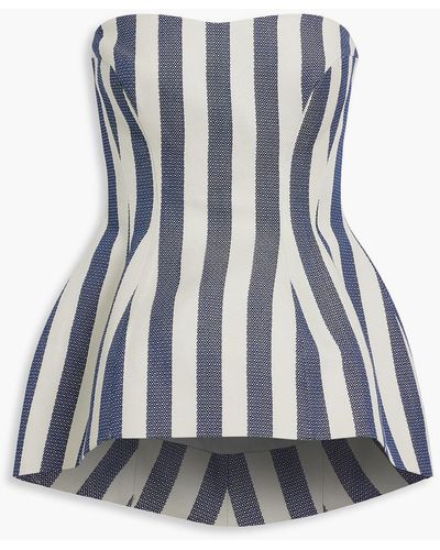 Rosie Assoulin Strapless Striped Cotton-jacquard Peplum Top - Blue