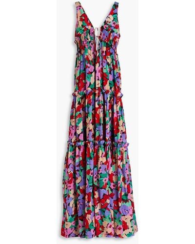 Nicholas Myla Shirred Floral-print Cotton And Silk-blend Voile Maxi Dress