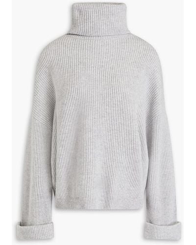 Brunello Cucinelli Ribbed Cashmere Turtleneck Sweater - White