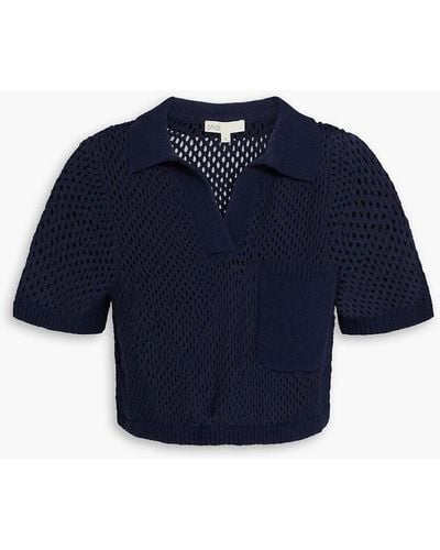 Onia Cropped Crochet-knit Cotton-blend Polo Shirt - Blue