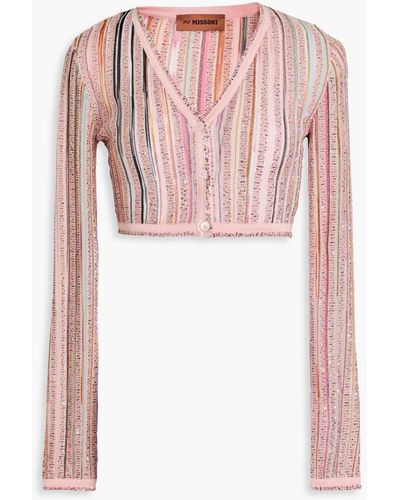 Missoni Cropped Sequin-embellished Metallic Crochet-knit Cardigan - Pink
