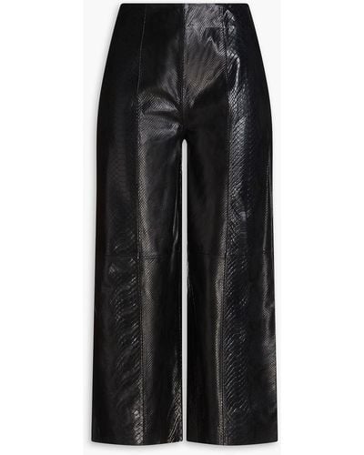 By Malene Birger Miloris Cropped Snake-effect Leather Wide-leg Trousers - Black