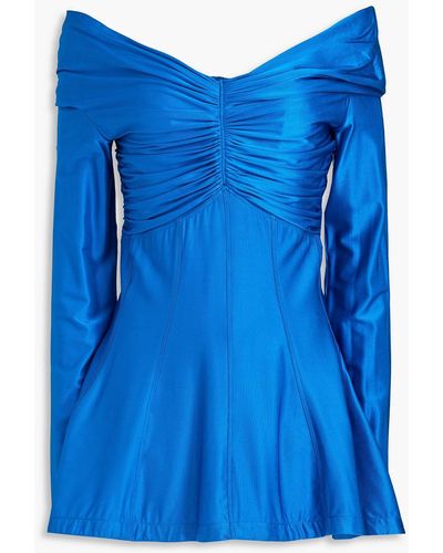 Rabanne Off-the-shoulder Ruched Stretch-jersey Top - Blue