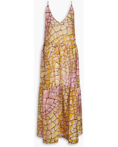 Emilio Pucci Tiered Printed Silk-voile Maxi Dress - Metallic