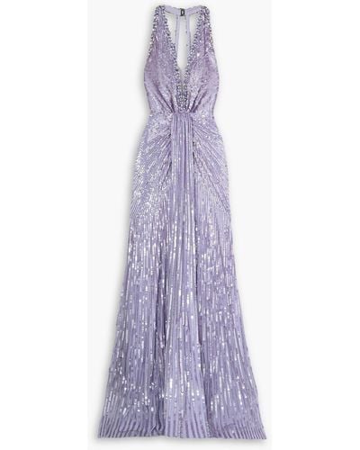 Jenny Packham Embellished Gathered Tulle Gown - Purple