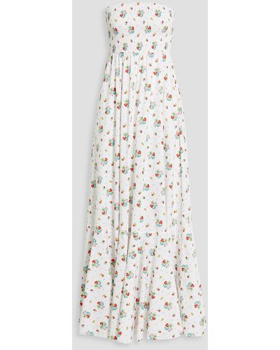 Caroline Constas Haisley Shirred Floral-print Cotton-blend Poplin Maxi Dress - White