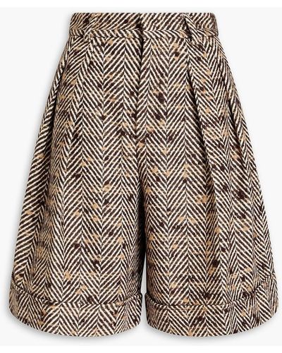 RED Valentino Pleated Herringbone Bouclé-tweed Shorts - Brown