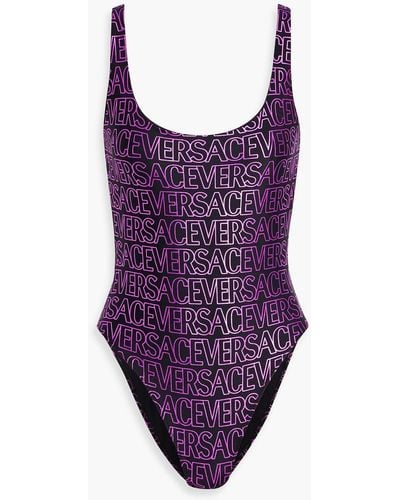 Versace Metallic Logo-print Swimsuit - Purple