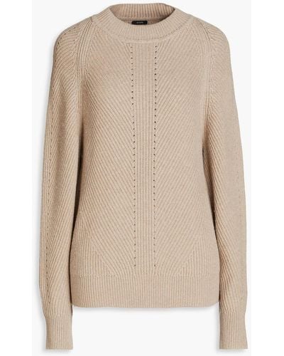 JOSEPH Stitch Ribbed Cotton, Wool And Cashmere-blend Sweater - Natural