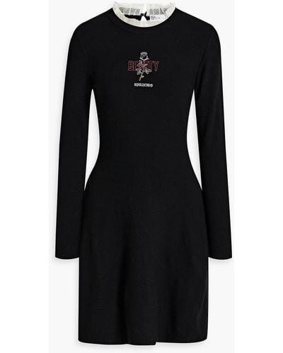 RED Valentino Point D'esprit-trimmed Embroidered Stretch-knit Mini Dress - Black