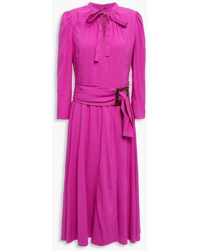 Dolce & Gabbana Belted Pussy-bow Crepe Dress - Pink