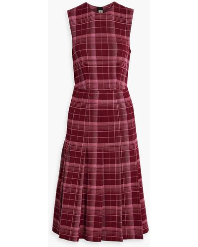Marni Pleated Checked Jersey Midi Dress - Red