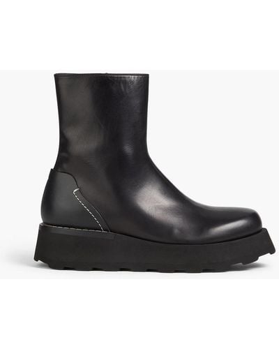 Emporio Armani Leather Platform Boots - Black