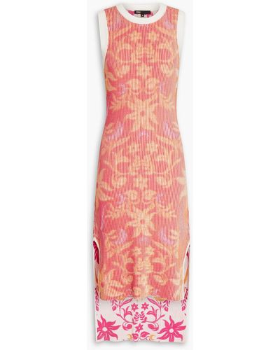 Maje Floral-print Ribbed-knit Midi Dress - Pink