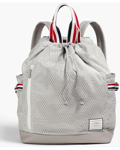 Thom Browne Leather-trimmed Mesh Backpack - Gray