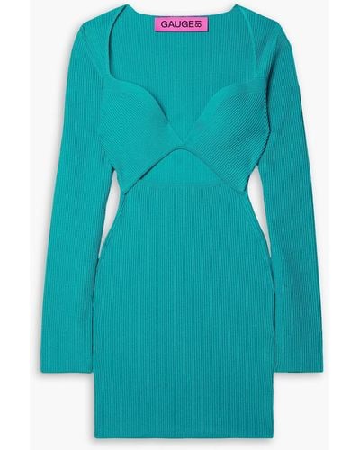 GAUGE81 Cutout Ribbed-knit Mini Dress - Blue