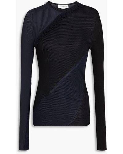 Victoria Beckham Ruffled Ribbed-knit Sweater - Blue