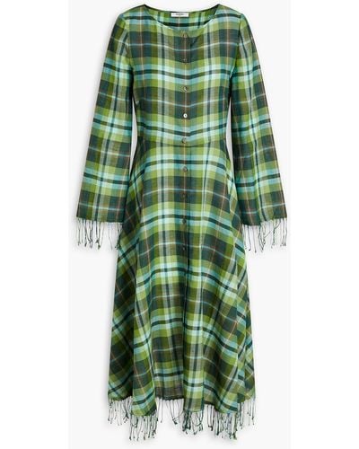 Marysia Swim River Fringed Checked Cotton And Linen-blend Midi Dress - Green