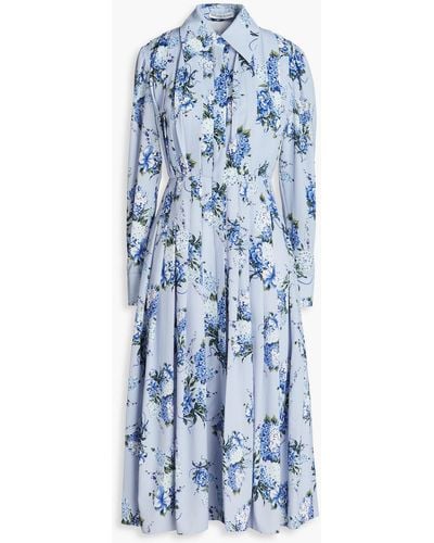 Emilia Wickstead Anatola Pleated Floral-print Crepe Midi Shirt Dress - Blue
