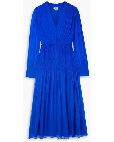 Jason Wu Shirred Silk-chiffon Midi Dress - Blue