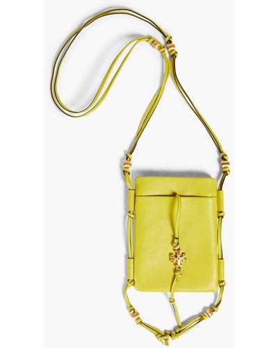 Tory Burch Bead-embellished Leather Phone Pouch - Yellow