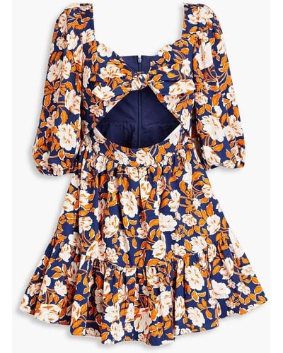 AMUR Cutout Floral-print Organic Stretch-cotton Mini Dress - Blue