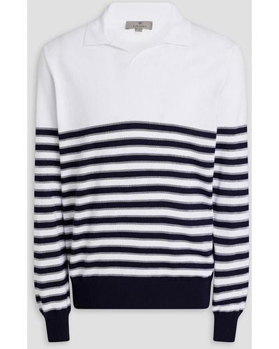 Canali Striped Cotton Polo Jumper - White