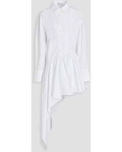 JW Anderson Asymmetric Gathered Cotton-poplin Maxi Shirt Dress - White