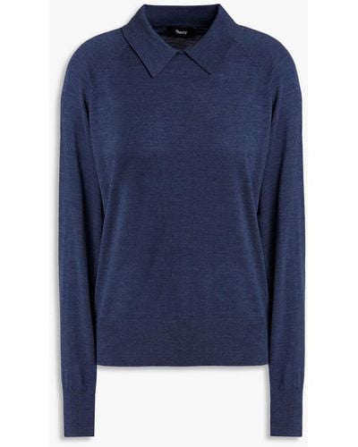 Theory Mélange Merino Wool-blend Sweater - Blue