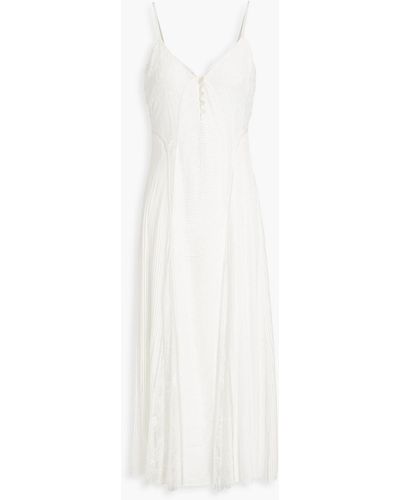 Temperley London Dreaming Lace-paneled Pintucked Crepe De Chine Midi Dress - White