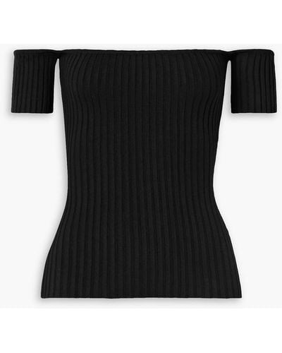 Anna Quan Melodie Off-the-shoulder Ribbed Stretch-cotton Top - Black