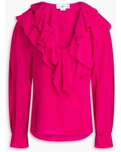 Victoria Beckham Ruffled Silk Crepe Blouse - Pink