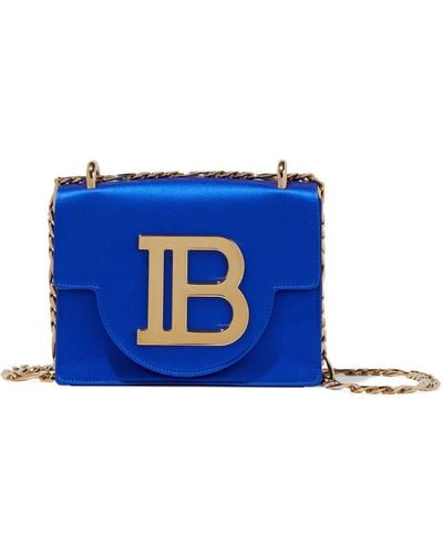 Balmain B Bag Logo-embellished Leather-paneled Satin Shoulder Bag Bright Blue