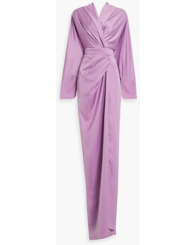 Rhea Costa Wrap-effect Satin Gown - Purple