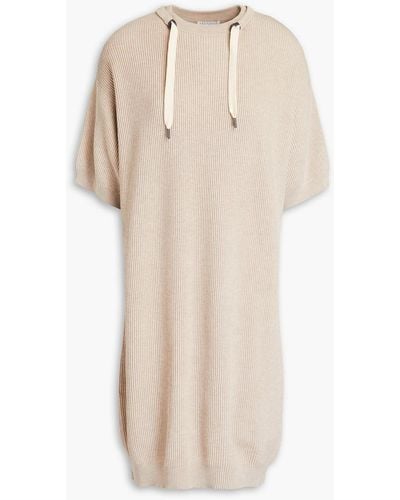 Brunello Cucinelli Bead-embellished Ribbed Cotton Mini Dress - Natural