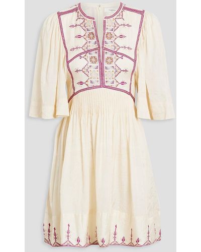 Isabel Marant Thea Embroidered Pintucked Silk Mini Dress - Natural
