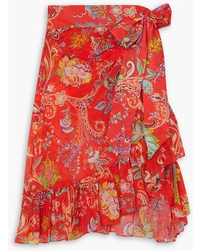 Etro Starman Ruffled Printed Cotton And Silk-blend Voile Wrap Skirt - Red