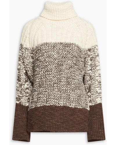 3.1 Phillip Lim Color-block Marled Ribbed Wool Turtleneck Sweater - Brown