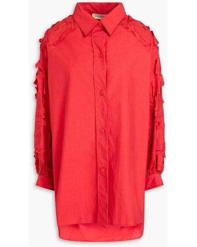 Gentry Portofino Appliquéd Cotton-poplin Shirt - Red