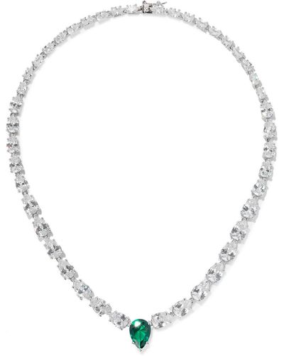 CZ by Kenneth Jay Lane Rhodium-plated Crystal Necklace - Green