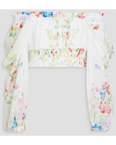 Charo Ruiz Hince Off-the-shoulder Cropped Floral-print Cotton-blend Voile Top - White
