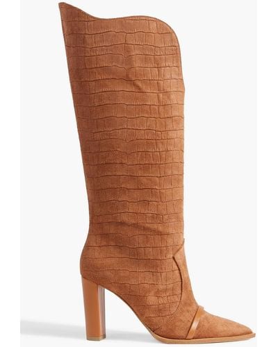 Malone Souliers Claude 85 Croc-effect Suede Knee Boots - Brown