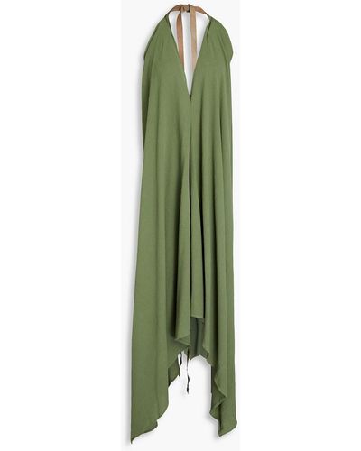 Caravana Abalkan Asymmetric Cotton-gauze Halterneck Dress - Green