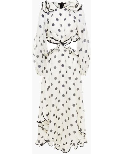 Zimmermann Ruffled Polka-dot Linen And Silk-blend Midi Dress - White
