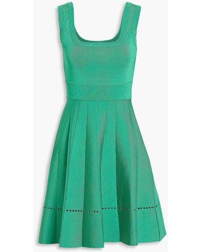 Hervé Léger Flared Stretch-knit Mini Dress - Green
