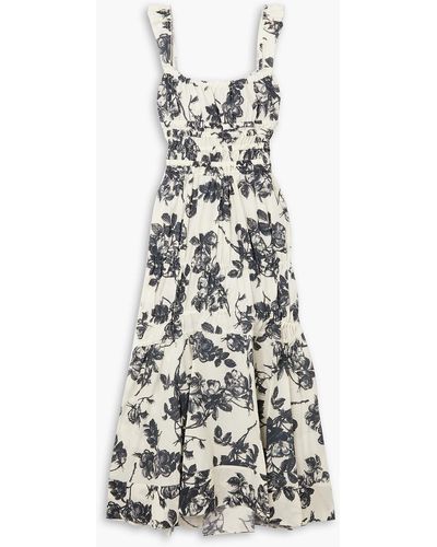 Brock Collection Prisca Shirred Floral-print Cotton-poplin Midi Dress - White