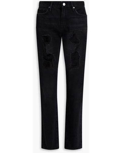 FRAME L'homme jeans mit schmalem bein aus denim in distressed-optik - Schwarz